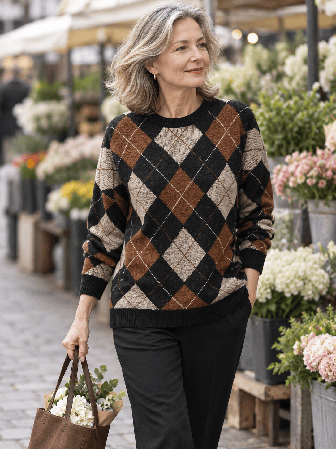 Women’s Classic Argyle Cotton-Blend Sweater