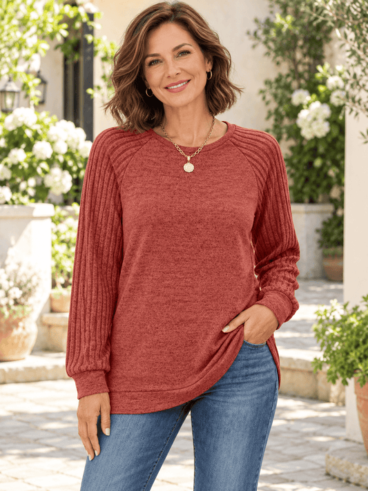 Women’s Soft Stretch Ribbed Raglan Sleeve Top