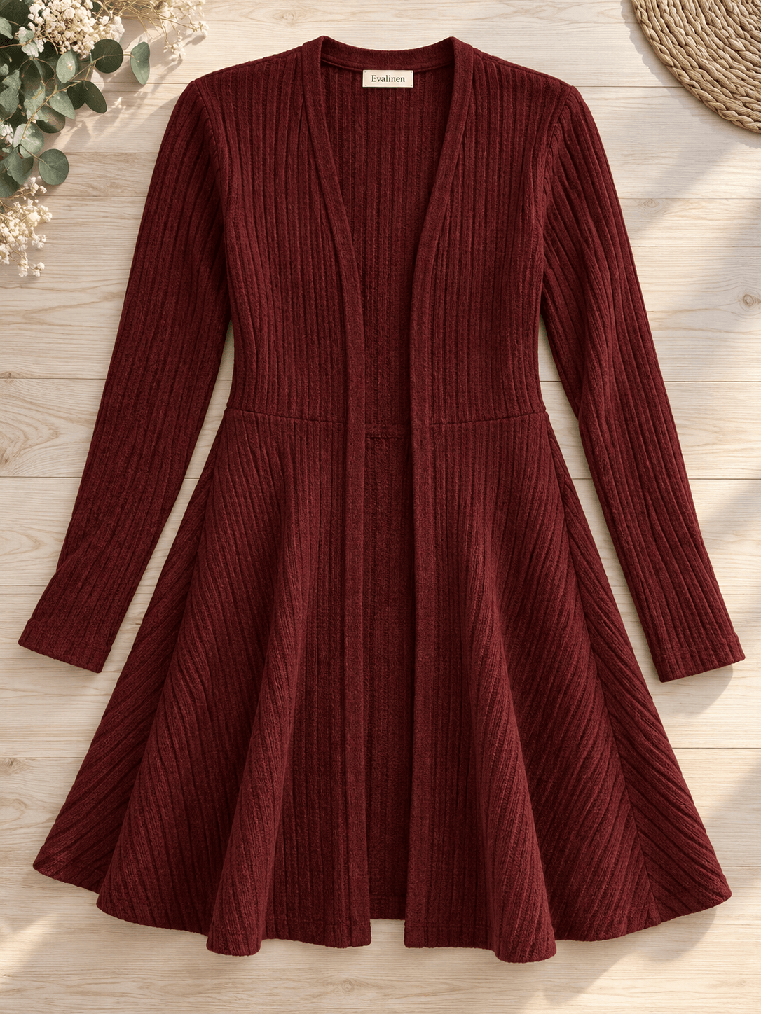 Women’s Wool-Blend Ribbed Fit-and-Flare Cardigan