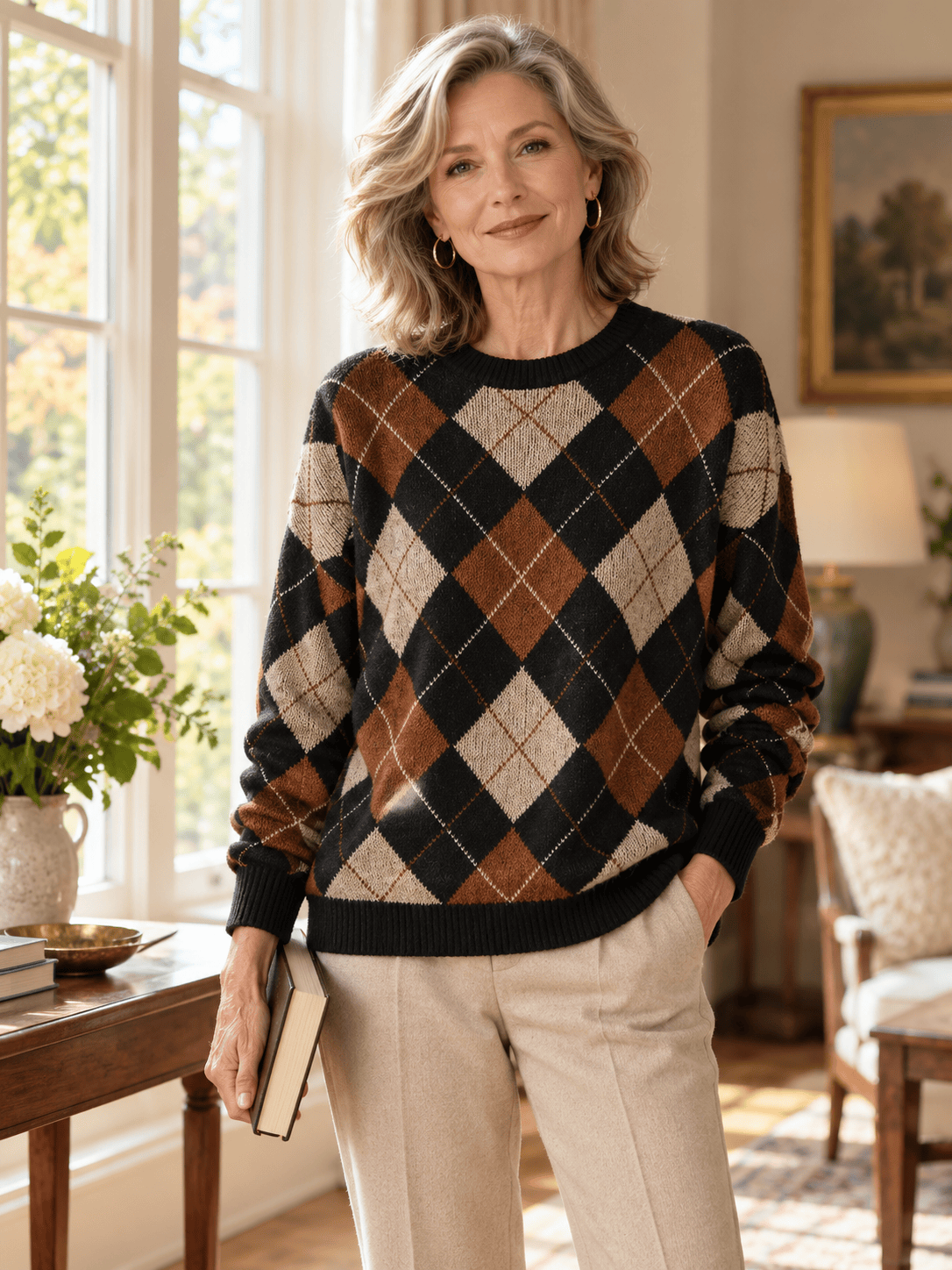 Women’s Classic Argyle Cotton-Blend Sweater