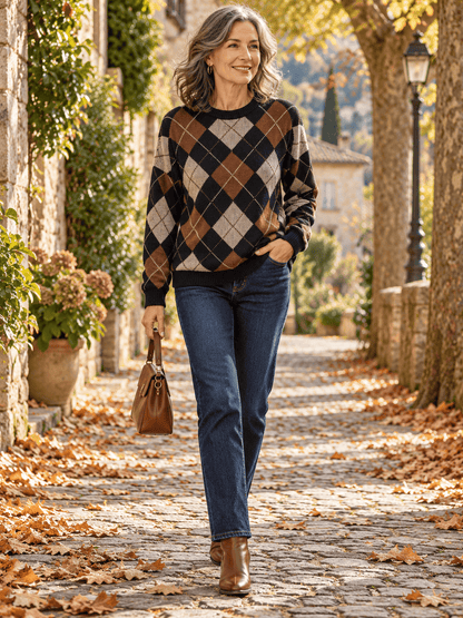 Women’s Classic Argyle Cotton-Blend Sweater