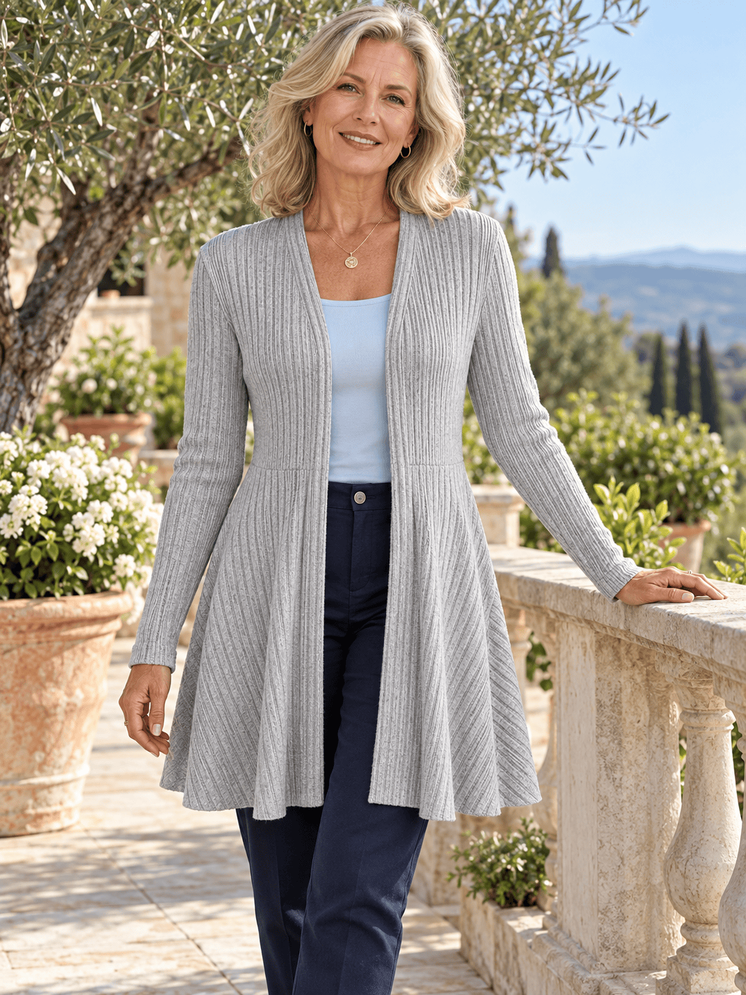 Women’s Wool-Blend Ribbed Fit-and-Flare Cardigan
