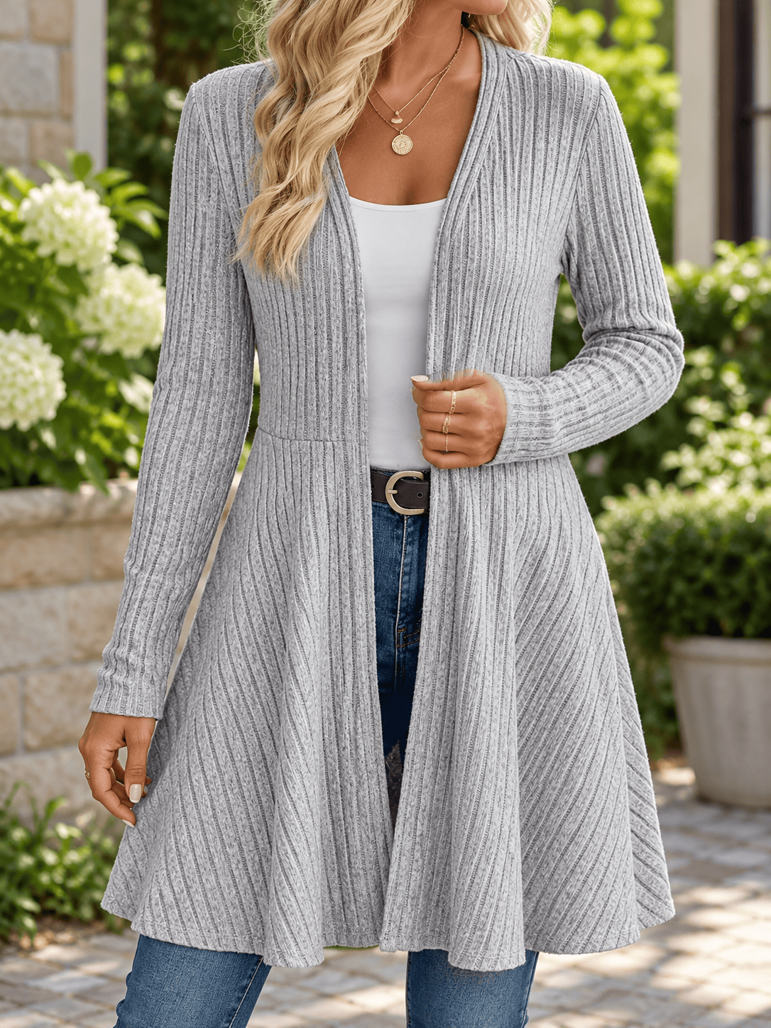 Women’s Wool-Blend Ribbed Fit-and-Flare Cardigan