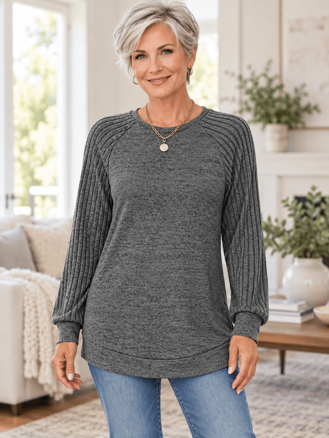 Women’s Soft Stretch Ribbed Raglan Sleeve Top