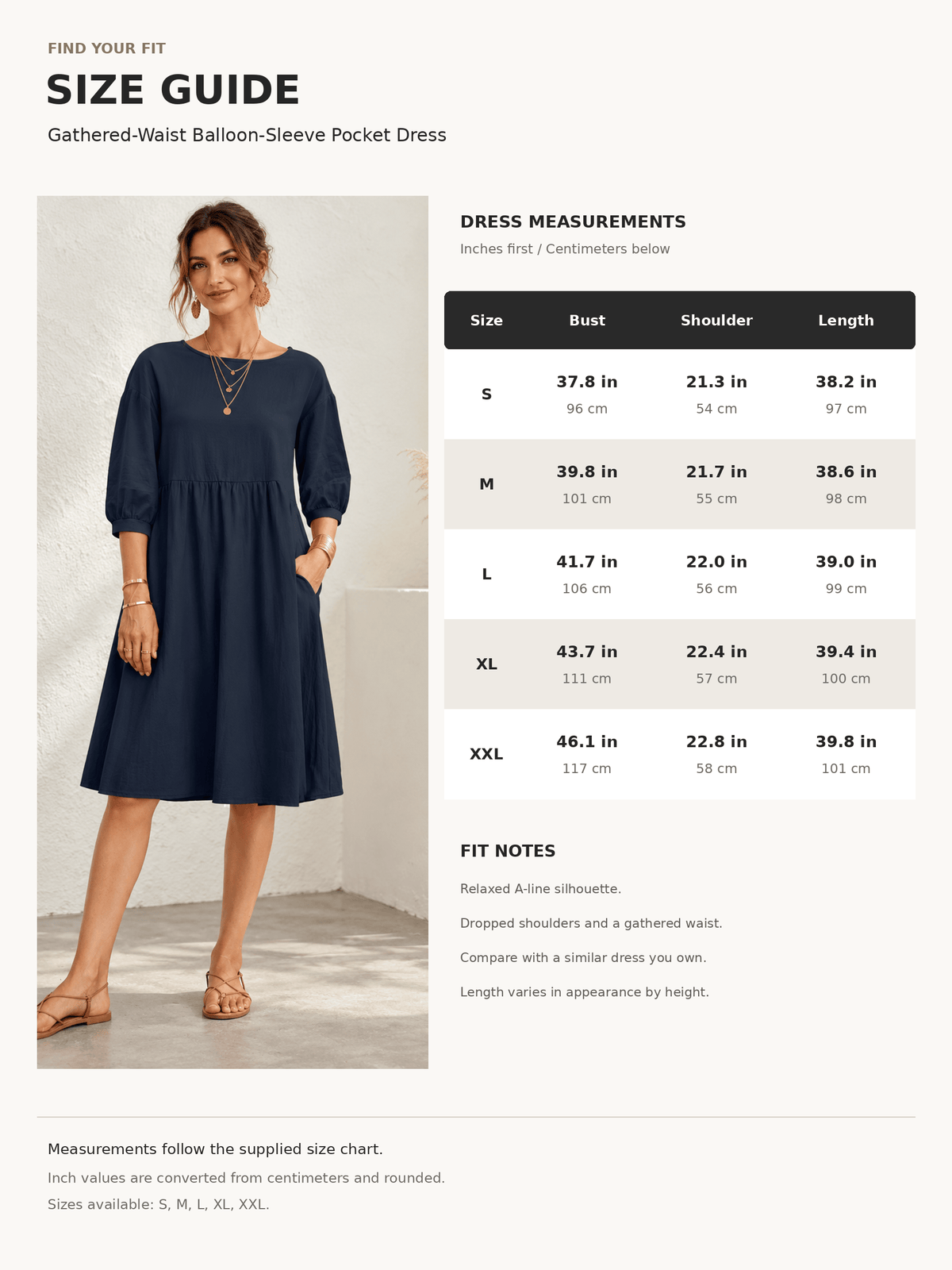 Women’s Washed Linen-Blend Balloon-Sleeve Dress with Pockets
