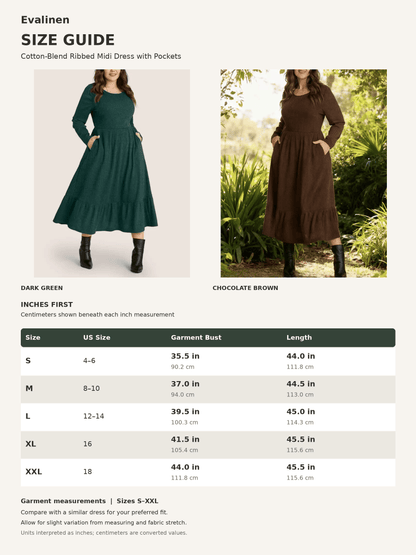 Women’s Cotton-Blend Ribbed Midi Dress with Pockets