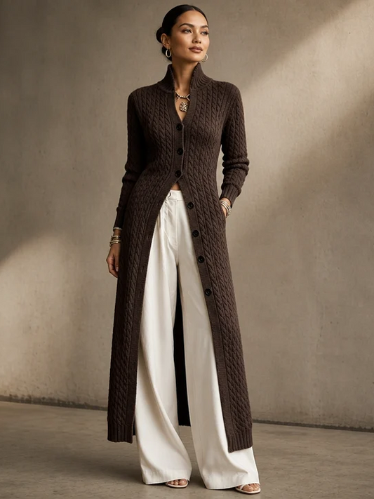 Women’s Wool-Blend Longline Cable-Knit Cardigan
