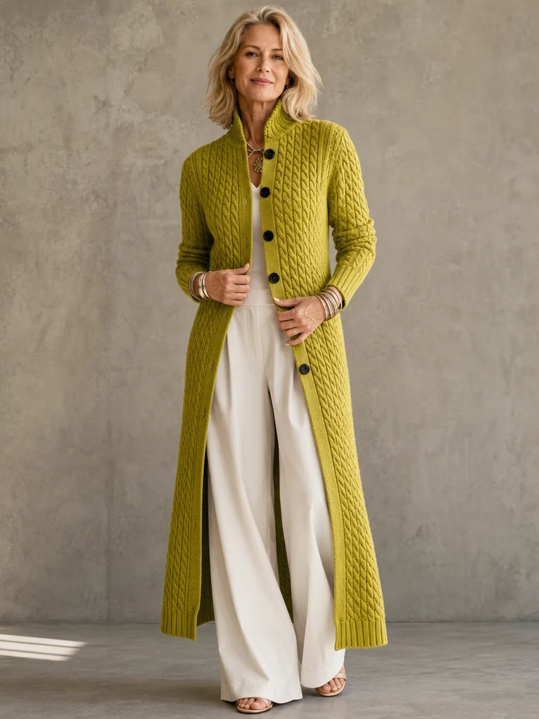 Women’s Wool-Blend Longline Cable-Knit Cardigan