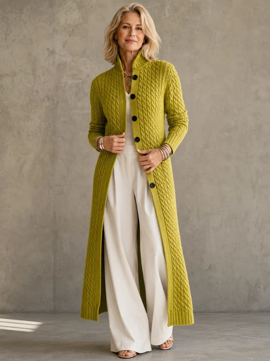 Women’s Wool-Blend Longline Cable-Knit Cardigan