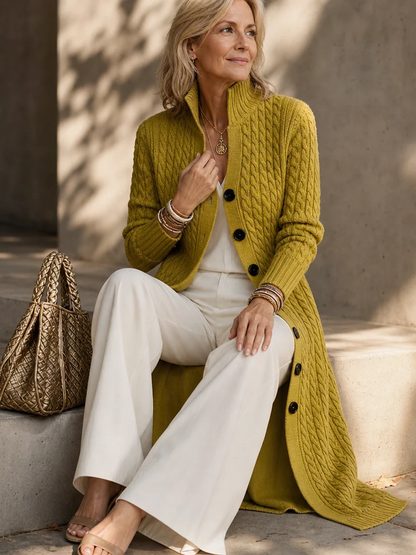 Women’s Wool-Blend Longline Cable-Knit Cardigan